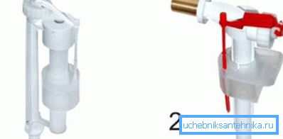Вентили за водоснабдяване: 1 - долно, 2 - странично захранване. Вентили за водоснабдяване: 1 - долно, 2 - странично захранване.