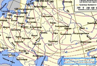 Картата показва стойностите на дълбочината на замразяване за различните региони на постсъветското пространство (междинните стойности се определят чрез интерполация) Картата показва стойностите на дълбочината на замразяване за различните региони на постсъветското пространство (междинните стойности се определят чрез интерполация)