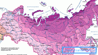 Продължителност на отоплителния сезон: распределение по карте страны.
