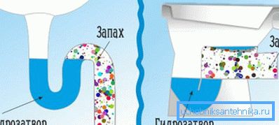 Схема на действие на хидравличното уплътнение под мивката и тоалетната чиния